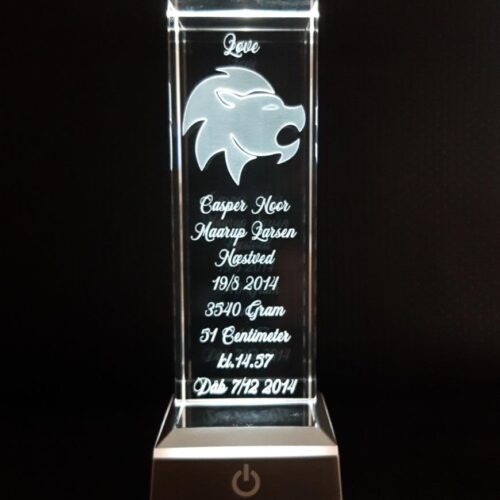 3d glas med stjernetegn 5x5x15 cm.