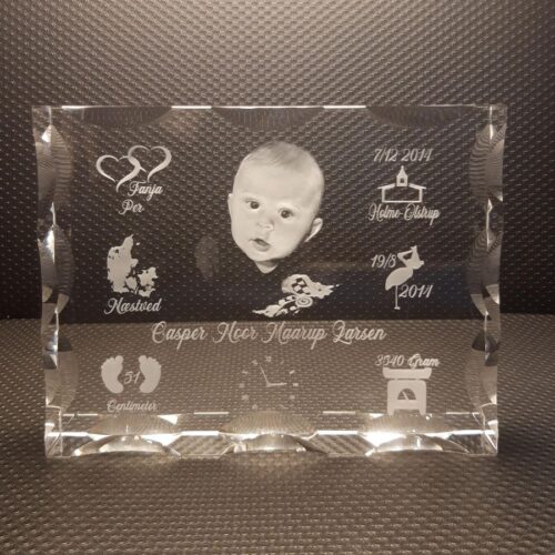 3d glas med billede og tekst