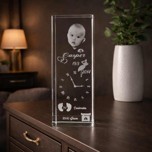 3d dåbsglas 5 x 5 x 15 cm.